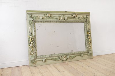 Lot 497 - A carved and painted wooden overmantel mirror