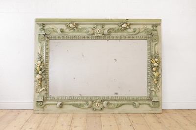 Lot 497 - A carved and painted wooden overmantel mirror