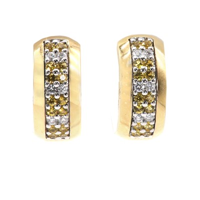 Lot 81 - A pair of 18ct gold diamond and yellow sapphire hoop earrings, by Lime Blue