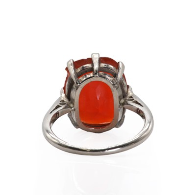 Lot 26 - An early 20th century large cushion cut fire opal ring, c.1915