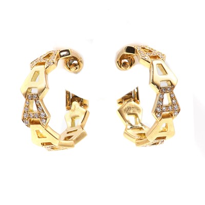Lot 87 - A pair of 18ct gold diamond set Asprey 'Signature' design hoop earrings, c.2006