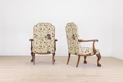 Lot 52 - A pair of George II-style walnut armchairs