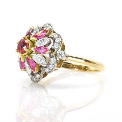 Lot 57 - An 18ct gold ruby and diamond floral cluster