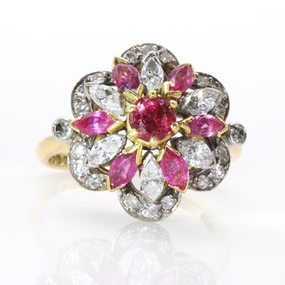 Lot 57 - An 18ct gold ruby and diamond floral cluster