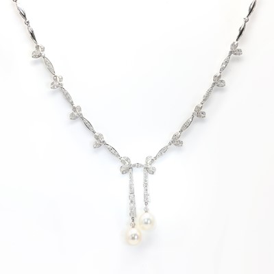 Lot 139 - An 18ct gold diamond and cultured pearl negligee style necklace