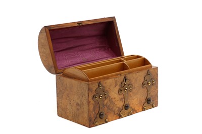 Lot 331 - A burr walnut and brass-mounted stationary casket