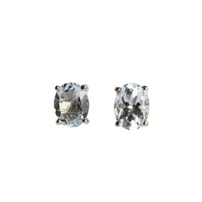 Lot 1154 - A pair of silver aquamarine stud earrings