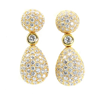 Lot 74 - A pair of 18ct gold and diamond pendant earrings