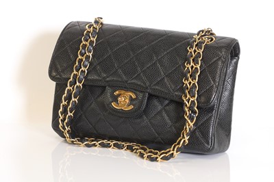 Lot 319 - A Chanel black grained leather flap bag