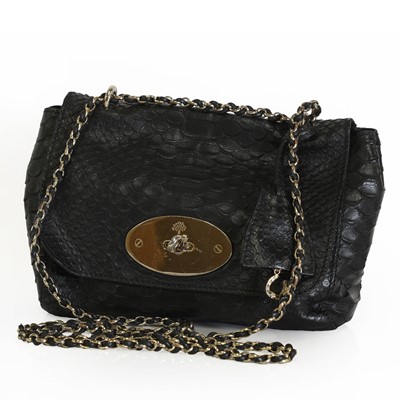 Lot 1583 - A Mulberry black snakeskin embossed Lily bag