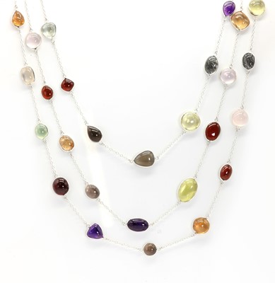 Lot 1174 - A silver varicolored gemstone long satellite necklace