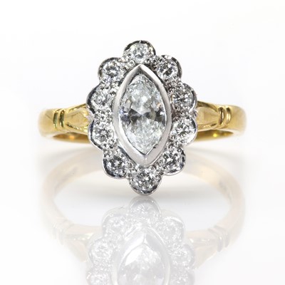 Lot 169 - An 18ct gold marquise diamond cluster ring, by Mappin & Webb