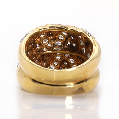 Lot 76 - A vari-cut diamond set two row bombé ring