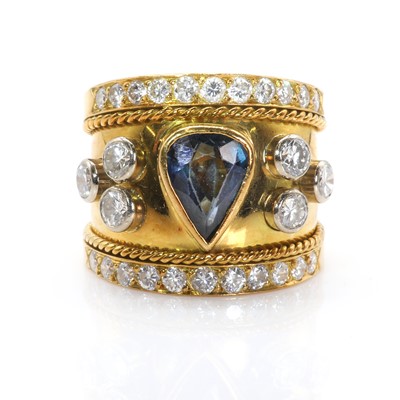 Lot 225 - A sapphire, diamond and 18ct gold Templar style ring