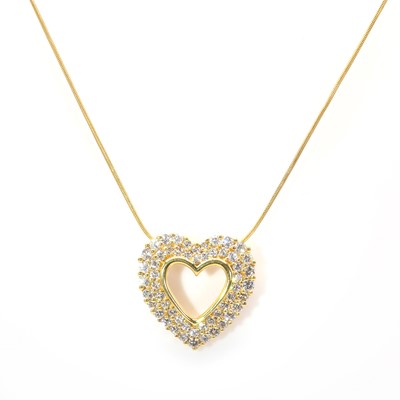 Lot 1071 - A diamond set open heart pendant and chain