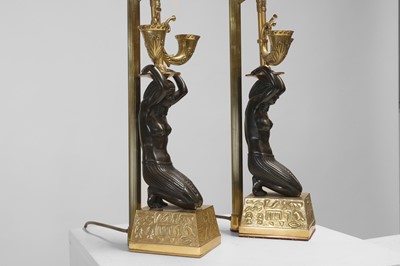 Lot 161 - A pair of Empire-style ormolu and patinated bronze table lamps