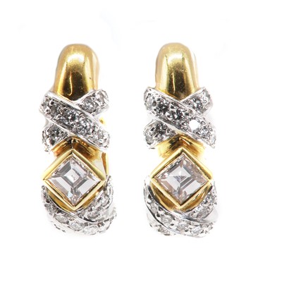 Lot 73 - A pair of 18ct gold diamond cuff style earrings, by Mappin & Webb
