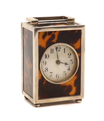Lot 132 - A silver and tortoiseshell carriage timepiece