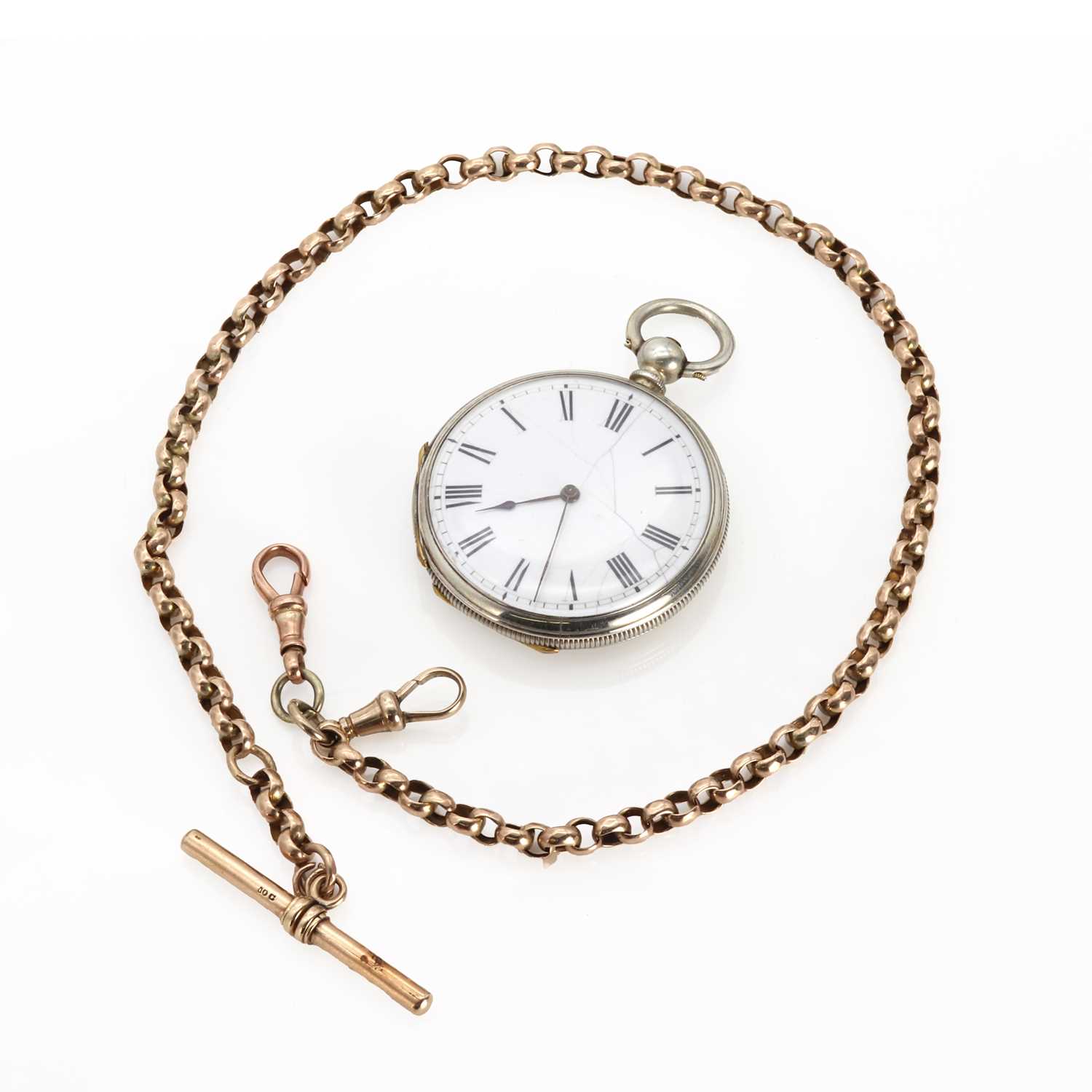 Lot 1429 - A gold Albert chain and a silver key wind
