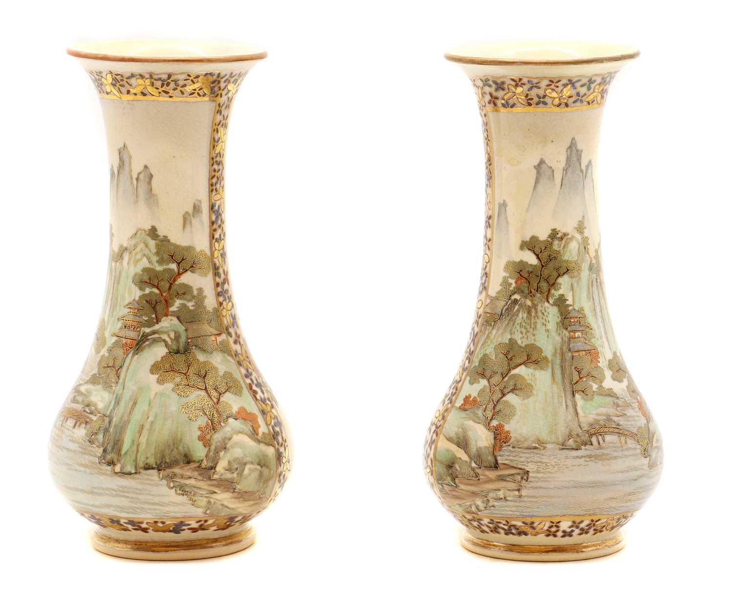 Lot 124 - A pair of Japanese Satsuma ware vases