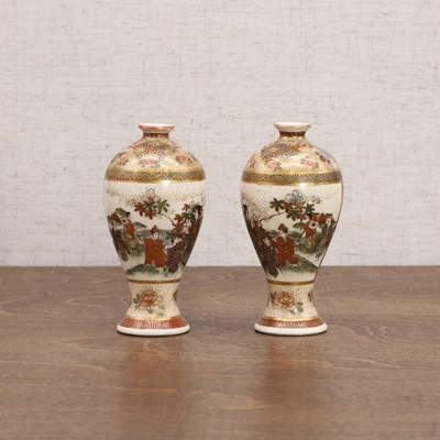 Lot 204 - A pair of Japanese Satsuma ware vases