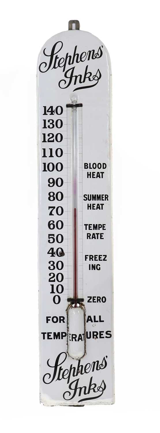 Lot 351 - A large Stephens' Ink enamel sign thermometer