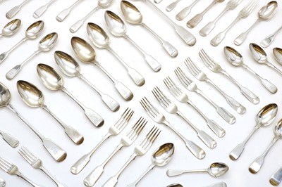 Lot 3 - A composed set of Victorian fiddle pattern flatware