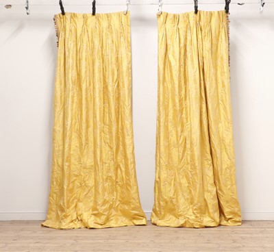 Lot 417 - Three pairs of yellow silk damask curtains