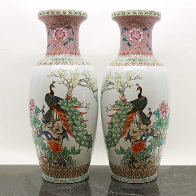 Lot 173 - A pair of Chinese famille rose vases