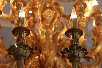 Lot 496 - A pair of Louis XV-style ormolu thirty-three-light chandeliers