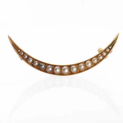 Lot 1015 - A Victorian gold seed pearl crescent brooch