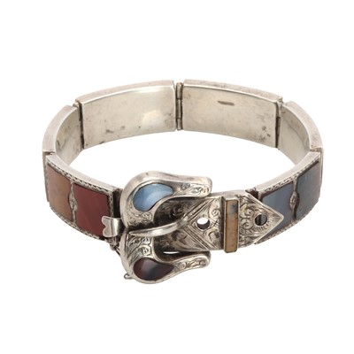 Lot 1006 - A Scottish hardstone silver bracelet