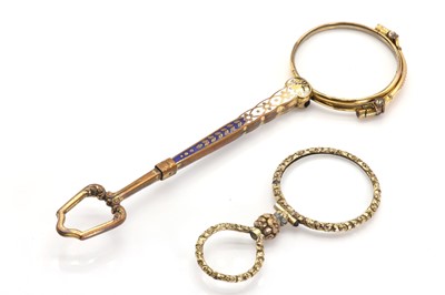 Lot 264 - A Georgian spy glass and a pair of enamel lorgnettes