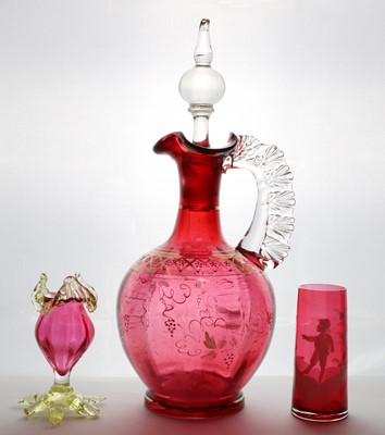 Lot 106 - A Victorian cranberry glass decanter and stopper
