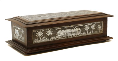 Lot 215 - A south east Asian hardwood and silver inlaid box