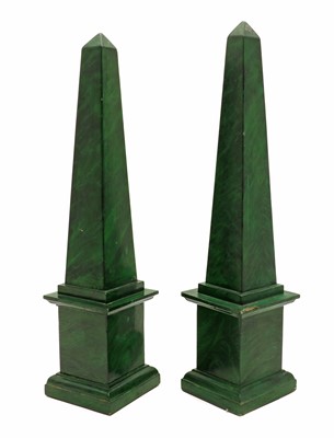 Lot 150 - A pair of faux malachite obelisk