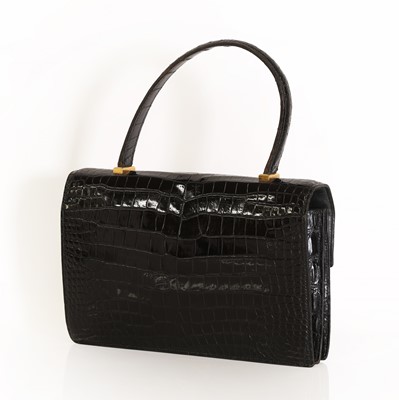 Lot 1578 - A Hermes black crocodile leather Piano bag.