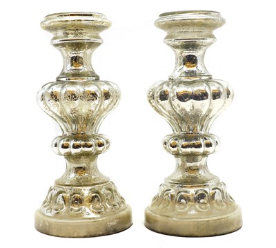 Lot 2 - A pair of silvered glass candle stands
