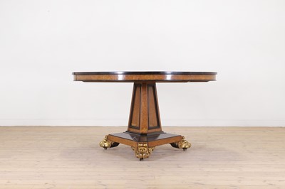 Lot 476 - A burr oak and ebony centre table in the manner of George Bullock