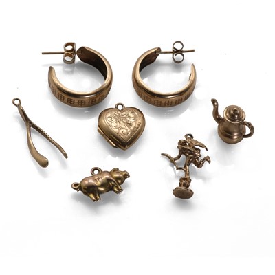 Lot 207 - A group of gold charms and a pair of earrings