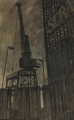 Lot 111 - A mid-century painting of a scrapyard crane