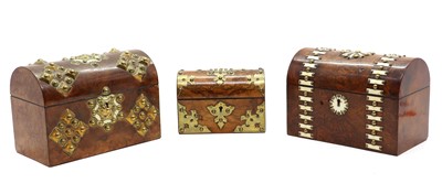 Lot 363 - Three Victorian walnut and brass-mounted stationery caskets