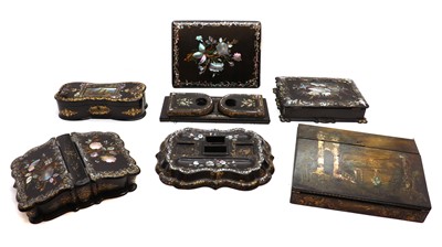 Lot 218 - A group of Victorian papier mache and abalone items