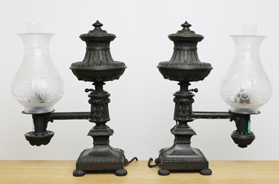 Lot 247 - A pair of bronze Argand lamps