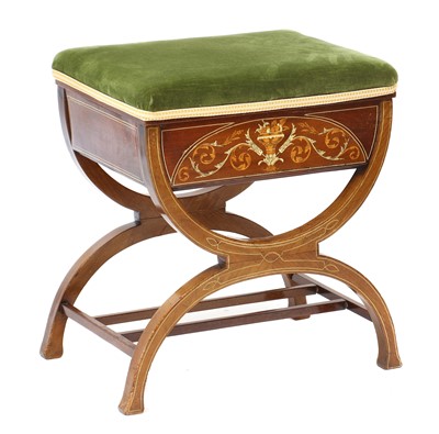 Lot 437 - An Edwardian mahogany, boxwood and ivory inlaid stool