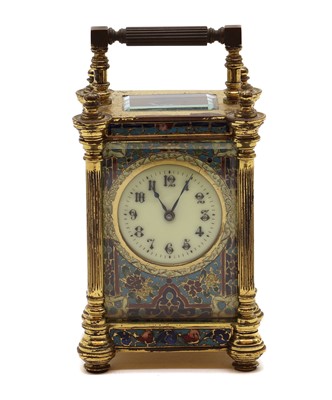 Lot 211 - A French brass and champleve carriage timepiece