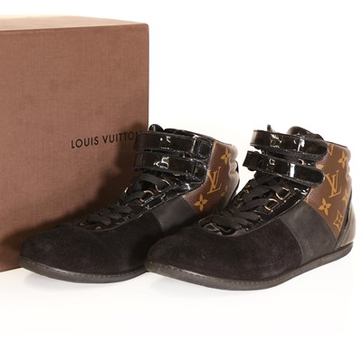 Lot 582 - A pair of Louis Vuitton canvas, suede and leather sneakers