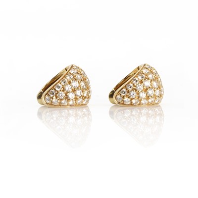 Lot 1107 - A pair of Italian, gold, diamond set 'huggy' style hinged hoop earrings