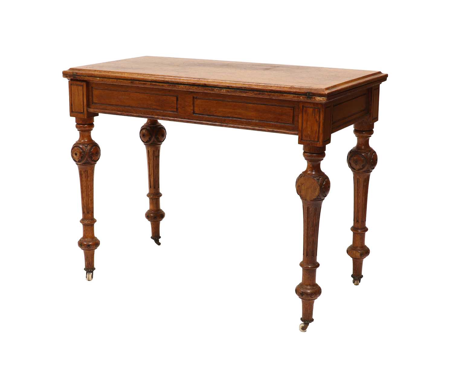 Lot 337 - A Victorian golden oak card table by Lamb of