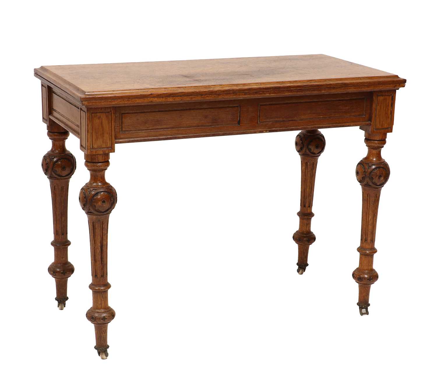 Lot 337 - A Victorian golden oak card table by Lamb of